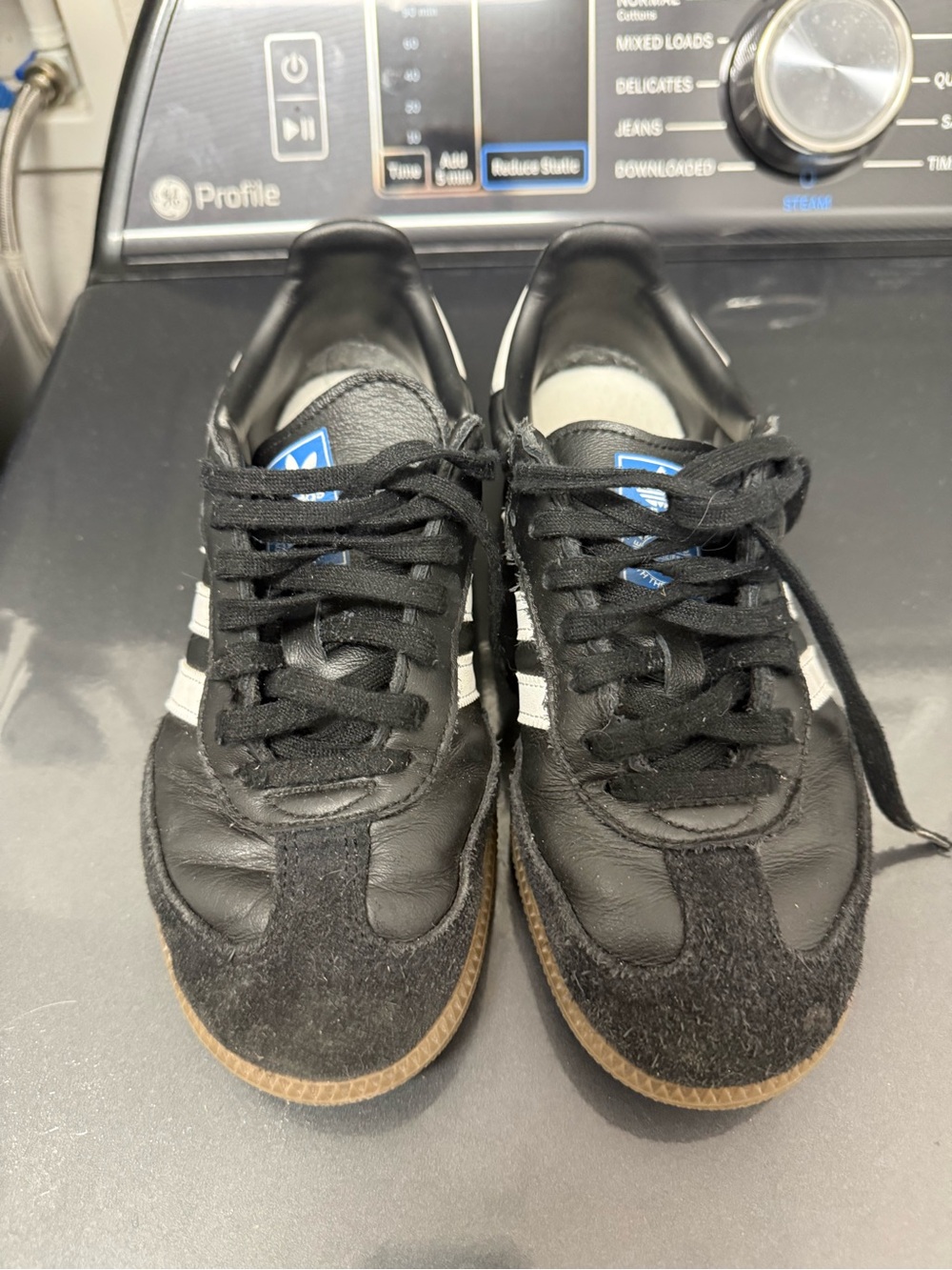 adidas Samba (Kids) Black Sneakers with White Stripes and Black Tongue Accents